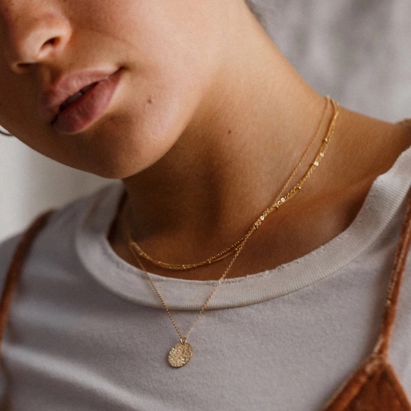 Hammered 14k Gold Plated SS Disc Necklace - Picture 5 of 5